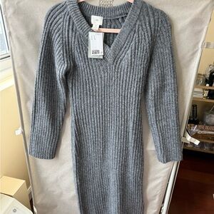 H&M Charcoal Ribbed V-Neck Knit Dress